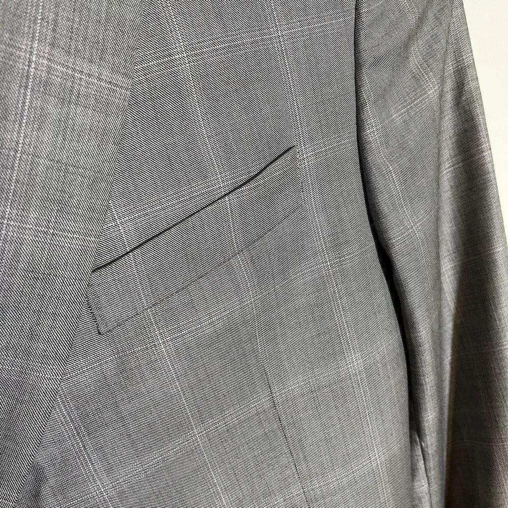 Jack Victor Men's 40L Napoli Gray Plaid Super 130's Wool 2 Button‎ Blazer Jacket